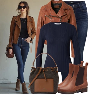 Outfity z 90. let Styl s Tmav? modrá Zimní bunda/Navlékací d?íny/D?íny s Nízkým Sedem/Ko?ené Boty/Ko?ená bunda/High Waist D?ínové Kalhoty/Push up D?ín/Slim Fit D?íny/Termální D?íny Only "Trendový podzimní outfit"