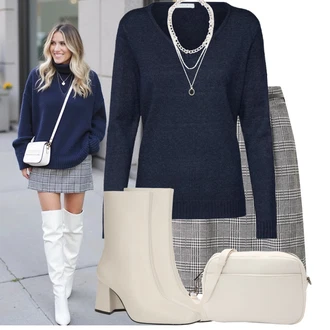 Outfit s Tmavě Modrá/Modrá Sveter Kašmírový Svetr/Jednoduchý Svetr/Svetr s V-výstřihem/Vlněný Svetr Vila "Nápadný look na podzim"