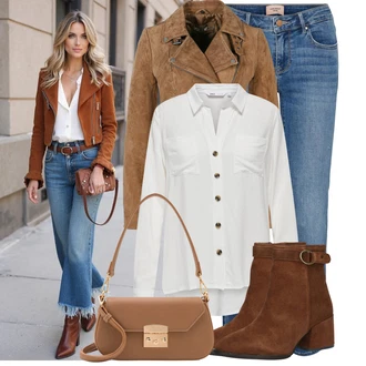 Outfity z 90. let Styl s ?edá/Krémová/Bílá/Khaki Bl?za s knoflí?kem/Halenka s Dlouhým Rukávem/Bl?za s ná?ivkou na lokti Only "Podzimní outfit pro ka?dý den"