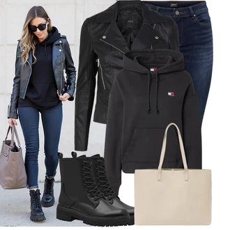 Outfit s Černá/Tmavě šedá/Růžová/Bílá Kožené Bund Bunda z Umělé Kůže/Motorkářské Bund/Kožené Bund/Motorkářská bunda/Bunda s Bočním Zipem yas "Trendový podzimní outfit" Outfit s Černá/Tmavě šedá/Růžová/Bílá Kožené Bund Bunda z Umělé Kůže/Motorkářské Bund/Kožené Bund/Motorkářská bunda/Bunda s Bočním Zipem yas "Trendový podzimní outfit"