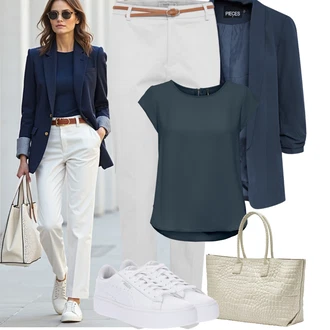 Outfit s Šedá/Khaki/Bílá Úzká Kalhoty/Boyfriend Kalhoty/Business Kalhoty/7/8 Kalhoty/Twillová Kalhoty/Navlékací Kalhoty/Bavlněná Kalhoty B.young "Podzimní Outfity"