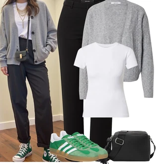 Outfit s Zelená/Tmav? zelená Vintage Teniska/Úzká Teniska Adidas Originals "Podzimní Outfity"