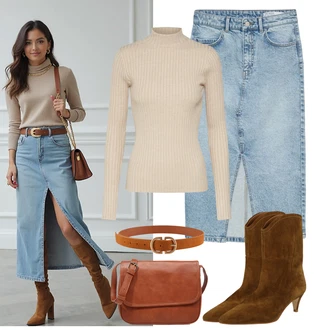 Outfit s Hnědá Vintage Kotníková Bota/Vintage kozačka/Westernová Kotníková Bota/Klasická kozačka/Špičatá Kozačka/Kovbojská kotníková bota About You "Podzimní Outfity"