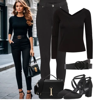 Outfit s Černá Ležérní pásek/Pásek bez Přezky/Klasické Pásky/Široký Opasek/Kožený Pásek About You "Podzimní Outfity"