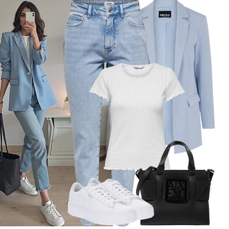 Outfit s Šedá/Stříbrný/Bílá/Krémová Tričko/Jednoduchý top/Fancy tričko/Pletené tričko/Síťované tričko/Tričko s krátkým rukávem/Mužské běžecké boty Only "Podzimní Outfity"