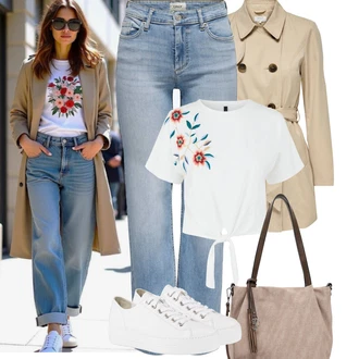 Moderní Matka nevěsty Outfit s Béžová/Hnědá/Khaki Trenčkot/Trenčkot/Letní Kabát Only "Podzimní Outfity"Look: Cool, Francouzské, Námořní, Moderní, Kancelář, Preppy, Univerzitní, Old Money