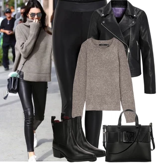 Outfity z 90. let Móda pro plnoštíhlé s Černá Formovaná Legína/Tregíny/Legíny s Podšívkou/Legíny s Vysokým Pasem/Kalhoty z Umělé Kůže/Vinylový Legín/Legíny Kožený Vzhled/Neprůhledný Legíny/Kožený legíny/Latexové legíny/Legíny s Rozparkem Only, Fialová/Černá Bunda z Umělé Kůže/Kožené Bund/Kožená vintage bunda/Motorkářská bunda/Motorkářské Bund jjxx "Podzimní Outfity"