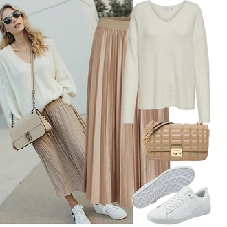 Outfit s Šedá/Krémová/Bílá Úzká Teniska/Kožené Tenisky/Nízká Teniska Puma "Podzimní Outfity"