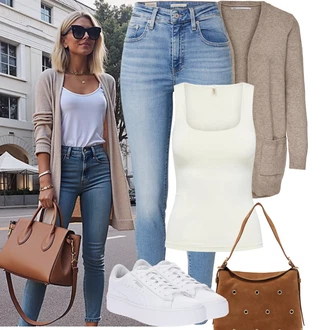 Outfit s Krémová/Bílá/Khaki Jednoduchý top/Pletený top/Halenka Bez Rukávů/Tričko s grafikou Only "Podzimní Outfity"