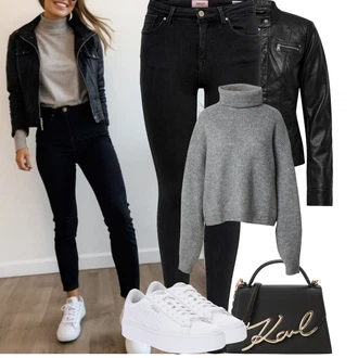 Léto Outfit s Černá/Červená Motorkářské Bund/Kožené Bund/Motorkářská bunda/Bunda z Umělé Kůže Only "Podzimní Outfity"