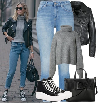 Outfity z 90. let Styl s Sv?tle modrá/Modrá D?ínové Legíny/Jeggings/Skinny Kalhoty Only "Podzimní Outfity"