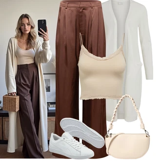 Matka nev?sty Outfit s Bé?ová/Krémová/Bílá/Khaki Móda Pro Plno?tíhlou Pletenina ve?kej ve?kosti Vila "Podzimní Outfity"