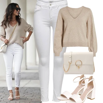 Outfit s Šedá/Bílá/Krémová/Stříbrný Džínové Legíny/Jeggings/Push up Kalhoty/Skinny Kalhoty/Tregíny next lvl "Podzimní Outfity"