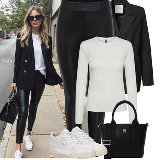 Outfit s Černá Formovaná Legína/Tregíny/Legíny s Podšívkou/Legíny s Vysokým Pasem/Kalhoty z Umělé Kůže/Vinylový Legín/Legíny Kožený Vzhled/Neprůhledný Legíny/Kožený legíny/Latexové legíny/Legíny s Rozparkem Only "Podzimní Outfity"