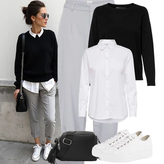 Outfit s Béžová/Hnědá/Světle šedá/Šedá/Khaki Plisovaná Kalhoty/Mušelínové Kalhoty/Paperbag Kalhoty/Baggy Kalhoty/Kalhoty s nášivkou uprostřed/Navlékací Kalhoty/Plisovaná Kalhoty/Boyfriend Kalhoty Kaffe "Podzimní Outfity"