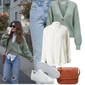 Outfit s Zelená/Světle zelená/Světle modrá Móda Pro Plnoštíhlou Pletenina veľkej veľkosti Only "Podzimní Outfity"