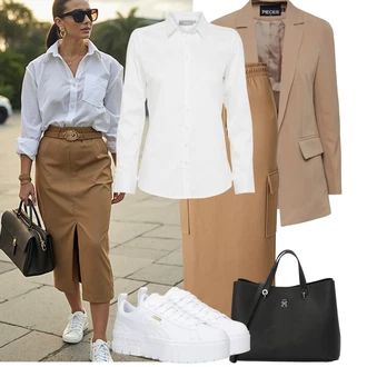 Moderní Matka nevěsty Outfit s Béžová Pieces "Podzimní Outfity"Look: Kancelář, Business, Univerzitní, Unisex, Moderní, Cool