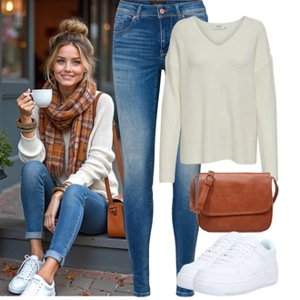 Basketbal Outfit s Bílá/Modrá Skate Bota/Nízká Teniska/Teniska na platformě/Kožené tenisky Nike Sportswear "Podzimní Outfity"Look: Basketbal, Skating, Bruslení