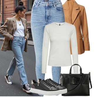 Outfit s Černá/Béžová Teniska se Třpytkami/Úzká Teniska/Tenisky s Bočním Zipem/Teniska na platformě/Teniska s dírkovaným vzorem/Kožené Tenisky/Nízká Teniska Tamaris "Podzimní Outfity"