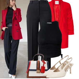 Outfit s Červená/Tmavě červená Oversize Sako/Boyfriend Sako/Dlouhý Sako/Teplákový blejzr/Kožená bunda pro muže Pieces "Podzimní Outfity"