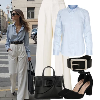 Zapínání na knoflíky Outfit s Světle modrá Halenka Žehlení odolná blůza/Halenka Slim Fit/Blůza s knoflíčkem/Halenka se Stojatým Límcem/Businessová Halenka/Slip-on Halenka/Halenka s Dlouhým Rukávem Fransa "Podzimní Outfity"