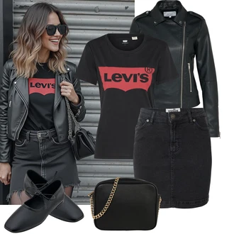 Léto Outfit s ?erná/Tmav? ?edá 90tá Léta Sukn?/D?ínová Sukn?/Krátká Sukn?/D?ínová vintage Sukn? About You "Podzimní Outfity"