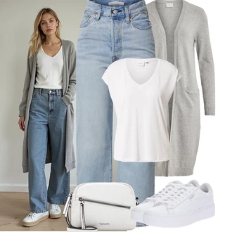 Outfit s Světle Modrá/Modrá Vintage džíny/Džíny Volného Střihu/Džín s Širokou Nohavicí/Džíny s Rozparkem/Kožená Pánská Bund/Kožená Pánská Bund/Mom Jean/Dad Džíny/Džíny Culottes levi's ® "Podzimní Outfity"