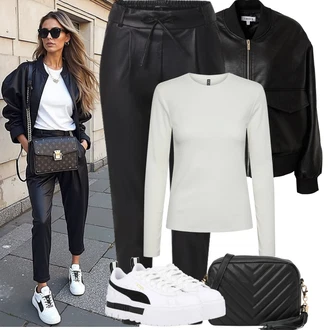 Narozeniny Podzim Outfit s Černá/Bílá/Oranžová/Zelená/Hnědá Kožená Kalhoty/Legíny Kožený Vzhled/Tregíny/Jeggings/Kožený legíny/Kalhoty z Umělé Kůže/Skinny Kalhoty Only "Podzimní Outfity"Look: Bar, Narozeniny, Koncert, Firemní večírek, Nový Rok, Valentýn, 40. narozeniny, 18. narozeniny