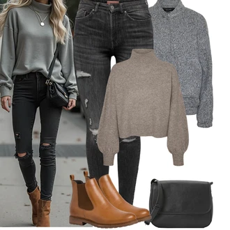 Dlouhé Outfit s ?erná/Sv?tle ?edá/Tmav? ?edá/?edá Ko?ená bunda/Ko?ené bundy/Motorká?ské D?íny/D?íny s Dírou/D?íny s Rozparkem Only "Podzimní Outfity"