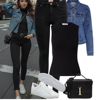 Outfity pro zábavu Elegantní, Sportovní s Černá/Tmavě modrá Džínové Legíny/Jeggings/Push up Kalhoty/Skinny Kalhoty Only, Šedá/Krémová/Bílá Úzká teniska/Kožené tenisky/Nízká Teniska Puma "Podzimní Outfity"Look: Styl, Cool, Elegantní, Francouzské, Old Money, Bad Taste, Ležérní, Hip Hop, Skater, Chytrý příležitostný, Sportovní, Unisex