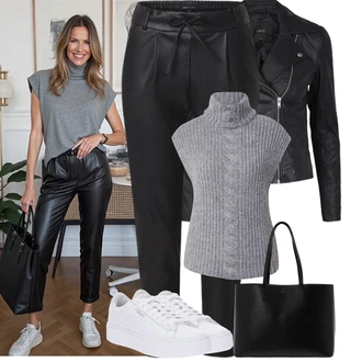 Narozeniny Podzim Outfit s Černá/Bílá/Oranžová/Zelená/Hnědá Kožená Kalhoty/Legíny Kožený Vzhled/Tregíny/Jeggings/Kožený legíny/Kalhoty z Umělé Kůže/Skinny Kalhoty Only "Podzimní Outfity"Look: Bar, Narozeniny, Koncert, Firemní večírek, Nový Rok, Valentýn, 40. narozeniny, 18. narozeniny