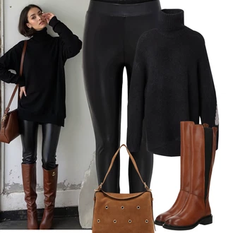 Outfit s Červená/Hnědá/Béžová Jezdecká Bota/Vintage kozačka/Dlouhá Kozačka/Kozačka po Kolena/Kozačka se zipem/Bota se širokým nohavici About You "Podzimní Outfity"