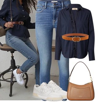 Outfit s Oranžová/Hnědá/Béžová Ležérní pásek/Pásek bez Přezky/Kožený Pásek/Široký Opasek/Klasické Pásky Pieces "Podzimní Outfity"