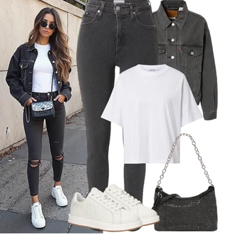 Nadrozm?rné Outfit s ?edá/Bílá Zkrácený Top/Tri?ko nadm?rné velikosti Edited "Podzimní Outfity"Look: Hip Hop, Nadrozm?rné, Unisex