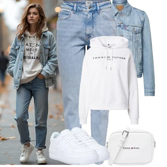 Basketbal Outfit s Bílá/Modrá Skate Bota/Nízká Teniska/Teniska na platformě/Kožené tenisky Nike Sportswear "Podzimní Outfity"Look: Basketbal, Skating, Bruslení