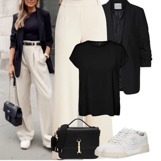 Outfit s Černá Tričko/Jednoduchý top/Tričko s vodopádovým výstřihem/Funkční tričko/Síťované tričko/Tričko s krátkým rukávem/Krátký top/Sportovní tričko/Zavinovací Tričko VERO MODA "Podzimní Outfity"