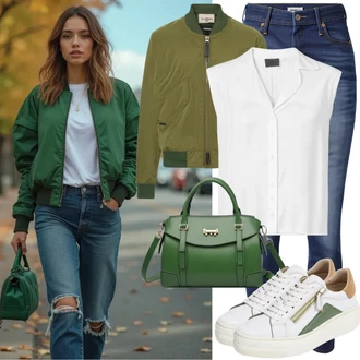 Jesenske Outfiti Plemenita mit Zelena/Roza/Črna/Srebrna/Temno siva Bluzon/Kratka Jakna/Crop Jakna/Vintage Jakna/Bomber Jakna/Box jakna/Jesenska jakna Guess, Črna/Srebrna/Siva/Zelena/Rdeča Mini torbica/Torba za čez ramo karl lagerfeld, Bela/Rjava/Krem/Oranžna Bluza z Volančkom/Ekstravagantna Bluza/Razigrana bluza/Bluza S Lijakastim Ovratnikom/Izredna Bluza answear lab "Jesenska obleka"Look: Modernen, Klasična, Eleganten, Priložnostne, Glamurozno, Egirl, Ulična moda, Rap, Prevelik, Plemenita, Burleska, Disko, Univerzitetni, 90. leta, Skater, Retro, Brez šivov, Estetski, Pametno priložnostno, Kovinski, Premij, Lak, Metal, Fancy, Romantičen, Francoski, Španska, Stari denar, Pretakajoče, Western, Kul, Italijanska