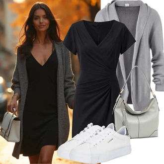 Nadrozměrné Outfit s Černá Košilové šaty/Šaty s Páskem Only "Městský procházka volnočasový vzhled"Look: Ležérní, Klasické, Premium, Elegantní, Příliš oblečený, Traditional, Nadrozměrné