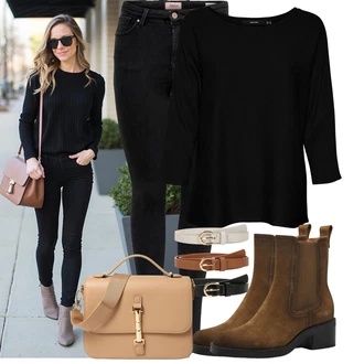 Elegantní Outfit s Černá/Tmavě modrá Kalhoty Džínové Legíny/Jeggings/Push up Kalhoty/Skinny Kalhoty Only "Podzimní Look"Look: Styl, Cool, Elegantní, Francouzské, Old Money