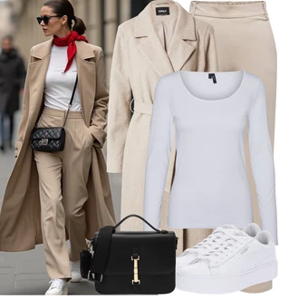 Outfit s Šedá/Krémová/Růžová/Bílá/Fialová/Stříbrný Jednoduchý top/Mužské běžecké boty/Dlouhá košile/Košile s dlouhým rukávem/Dlouhý top VERO MODA "Lehký outfit"