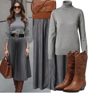 Outfit s Šedá/Světle šedá/Tmavě šedá/Stříbrný Kašmírový Svetr/Svetr z Jemné Pleteniny/Jednoduchý Svetr/Rolák/Vlněný Svetr/Svetr s límečkem SAINT TROPEZ "Lehký outfit"