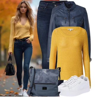 Outfity z 90. let Styl s Tmav? modrá Zimní bunda/Navlékací d?íny/D?íny s Nízkým Sedem/Ko?ené Boty/Ko?ená bunda/High Waist D?ínové Kalhoty/Push up D?ín/Slim Fit D?íny/Termální D?íny Only "Lehký outfit"