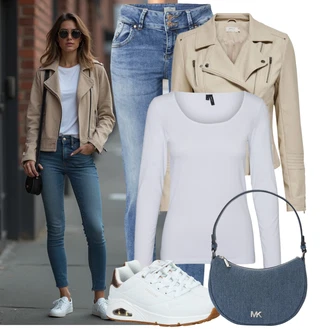 Léto Outfit s Béžová/Khaki/Hnědá Motorkářské Bund/Kožené Bund Bunda z Umělé Kůže/Bunda s Bočním Zipem/Kožené Bund/Motorkářská bunda Only "Podzimní Look"