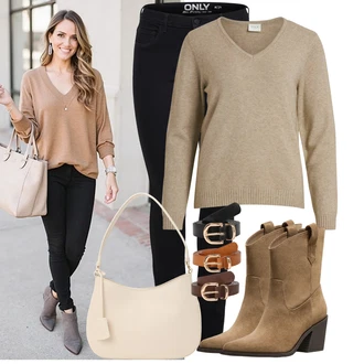 Outfit s Černá/Zlatý/Béžová/Hnědá Ležérní pásek/Kožený Pásek/Klasické Pásky About You "Podzimní Look"