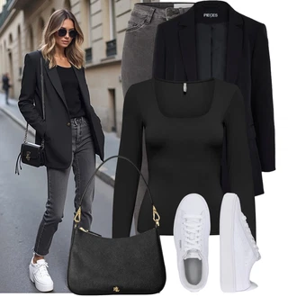 Dlouhé Outfit s ?erná Dámské D?íny s Délkou 7/8/Motorká?ské D?íny/D?íny s Rozparkem/D?íny s Nízkým Sedem/Push up D?ín/Ko?ená bunda/Slim Fit D?íny/Navlékací d?íny/Ko?ené Boty/Sweat D?íny/Termální D?íny/Zimní bunda Noisy may "Módní vzhled na podzim"