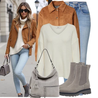 90tá léta Outfit s Světle modrá Kožená bunda/Kožené Boty/Zimní bunda/Kotníková Bota/High Waist Džínové Kalhoty/Navlékací džíny/Džíny s Rozparkem/Push up Džín levi's ® "Módní vzhled na podzim"Look: Emo, Styl, 90tá léta, Cool, Disko, Old Money, Bezešvé