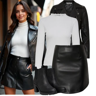 Léto Outfit s Černá/Tmavě zelená Kožené Bund/Motorkářská bunda/Motorkářské Bund/Bunda z Umělé Kůže Noisy may "Módní vzhled na podzim"