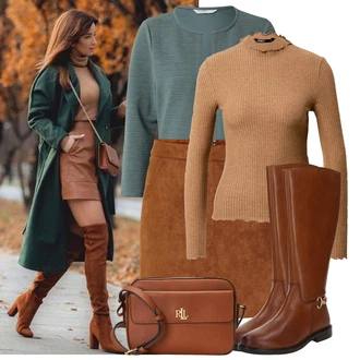 Léto Outfit s Hn?dá/Tmav? hn?dá Krátká Sukn?/Sukn? z um?lé k??e/Man?estrová Sukn?/Ko?ená MiniSukn?/70tá Léta MiniSukn?/Ko?ená Sukn? VERO MODA "Módní vzhled na podzim"