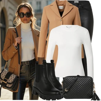 Outfit s Černá Chelsea Boty/Kožená bunda About You "Módní vzhled na podzim"