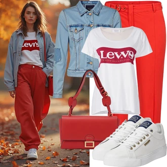 Poletne Outfiti Priložnostne mit Bela/Krem/Škrlatna/Roza Majica s kratkimi rokavi/Obrezana majica The North Face "Outfit za jesen"Look: Klasična, Estetski, Premij, Ulična moda, Unisex, Športno, Delovna oblačila, Oven, Skater, Preproste, Lepo, Priložnostne, Nor